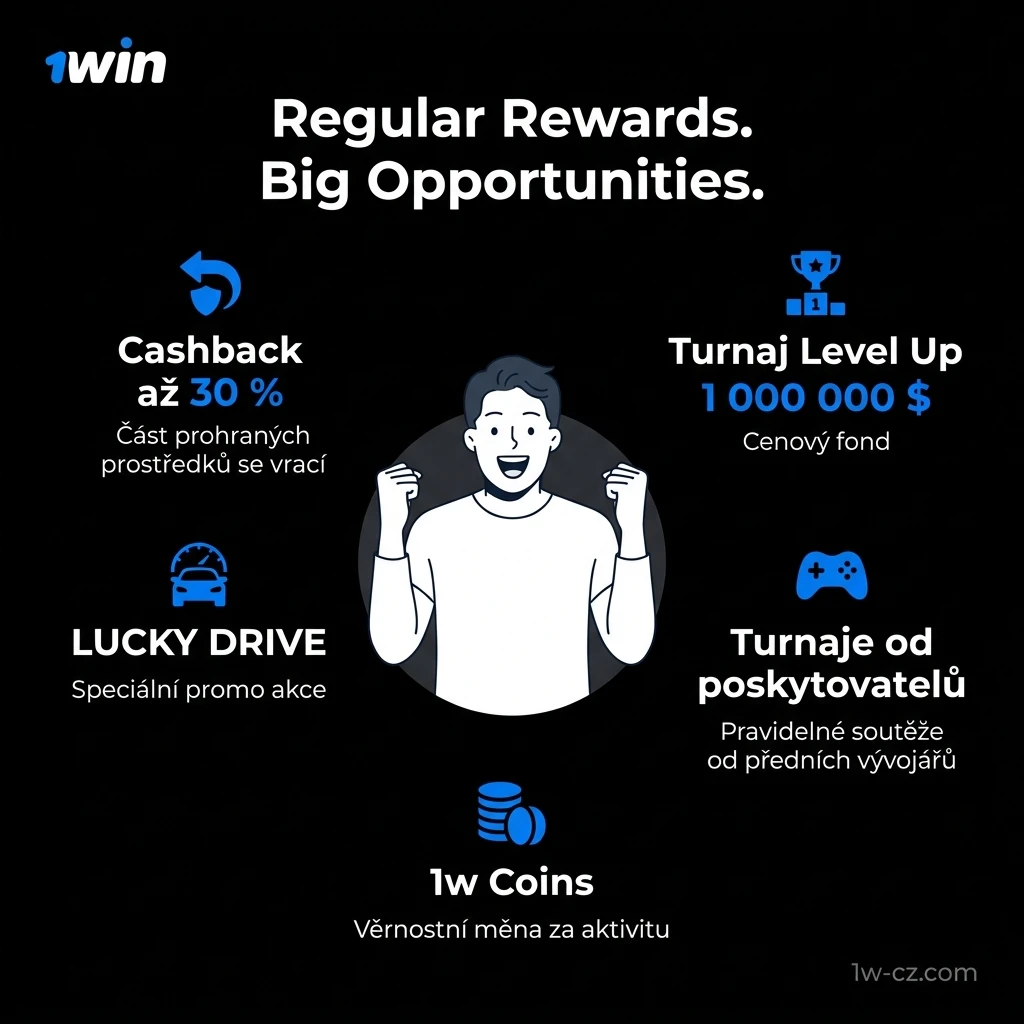 Bonusy pro kasino hry: cashback až 30 %, turnaj Level Up, Lucky Drive a další nabídky pro hráče