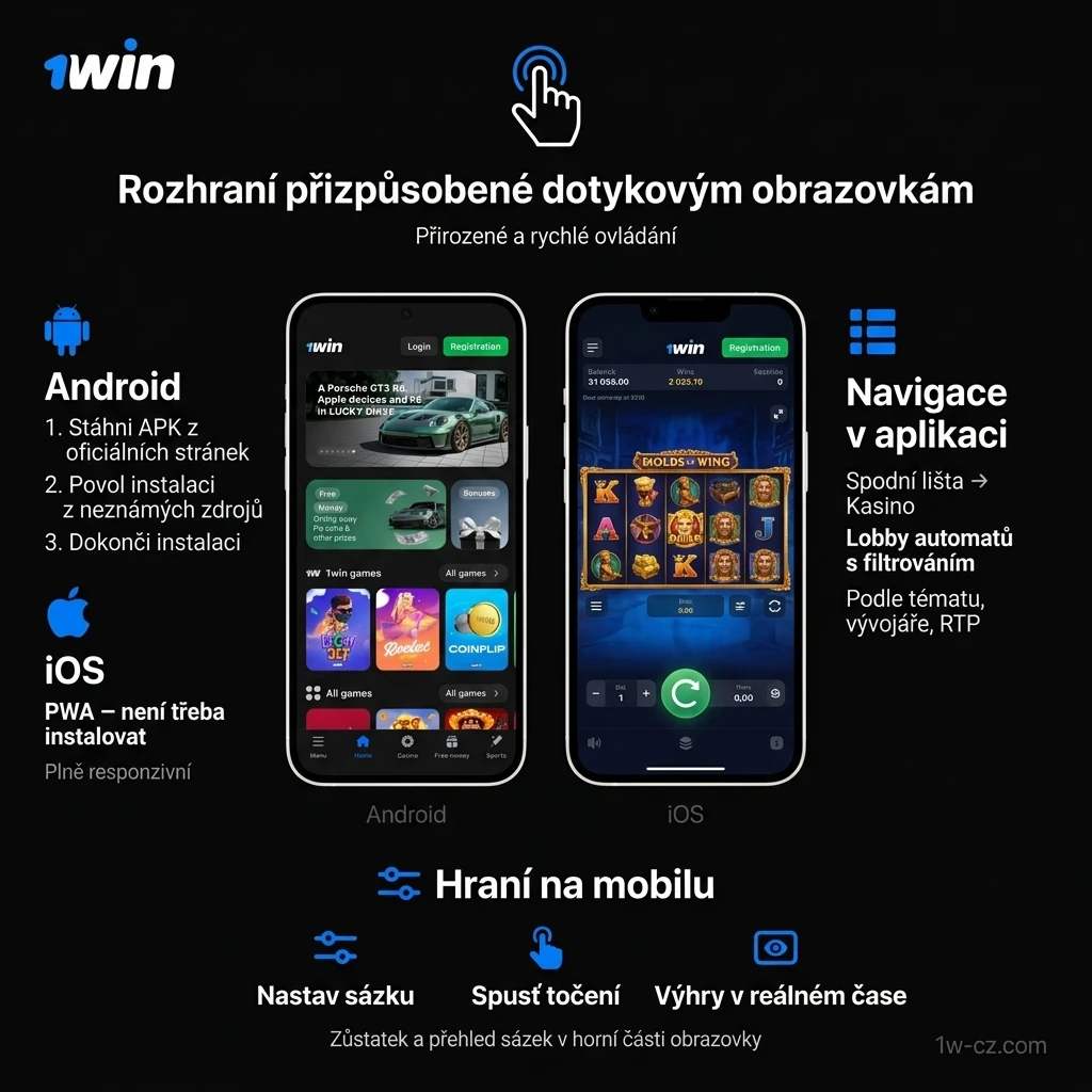 Mobilní aplikace 1win pro hraní automatů – rozhraní přizpůsobené dotykovým obrazovkám