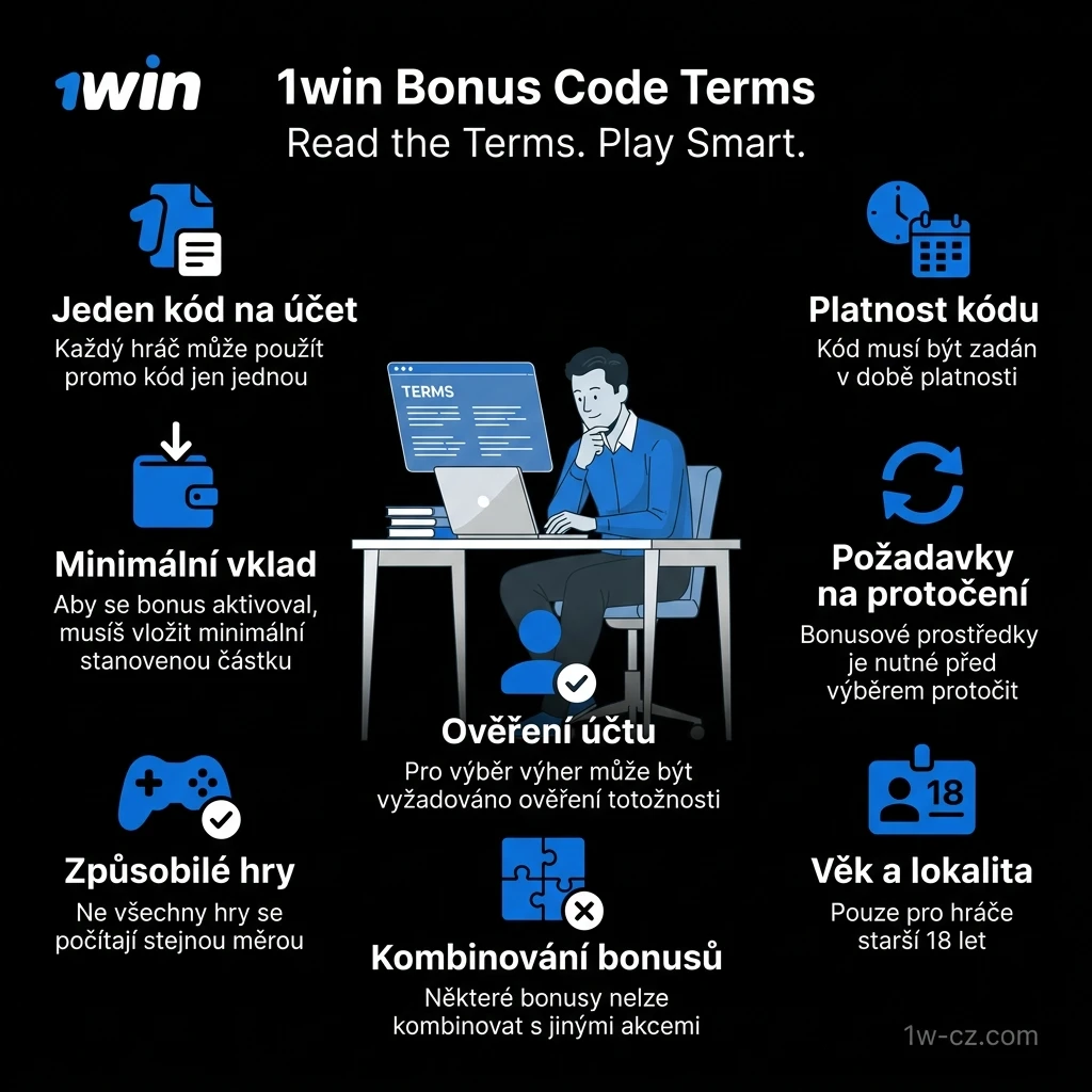 Podmínky použití bonusového kódu 1win: platnost, vklad, protočení a způsobilé hry pro české hráče