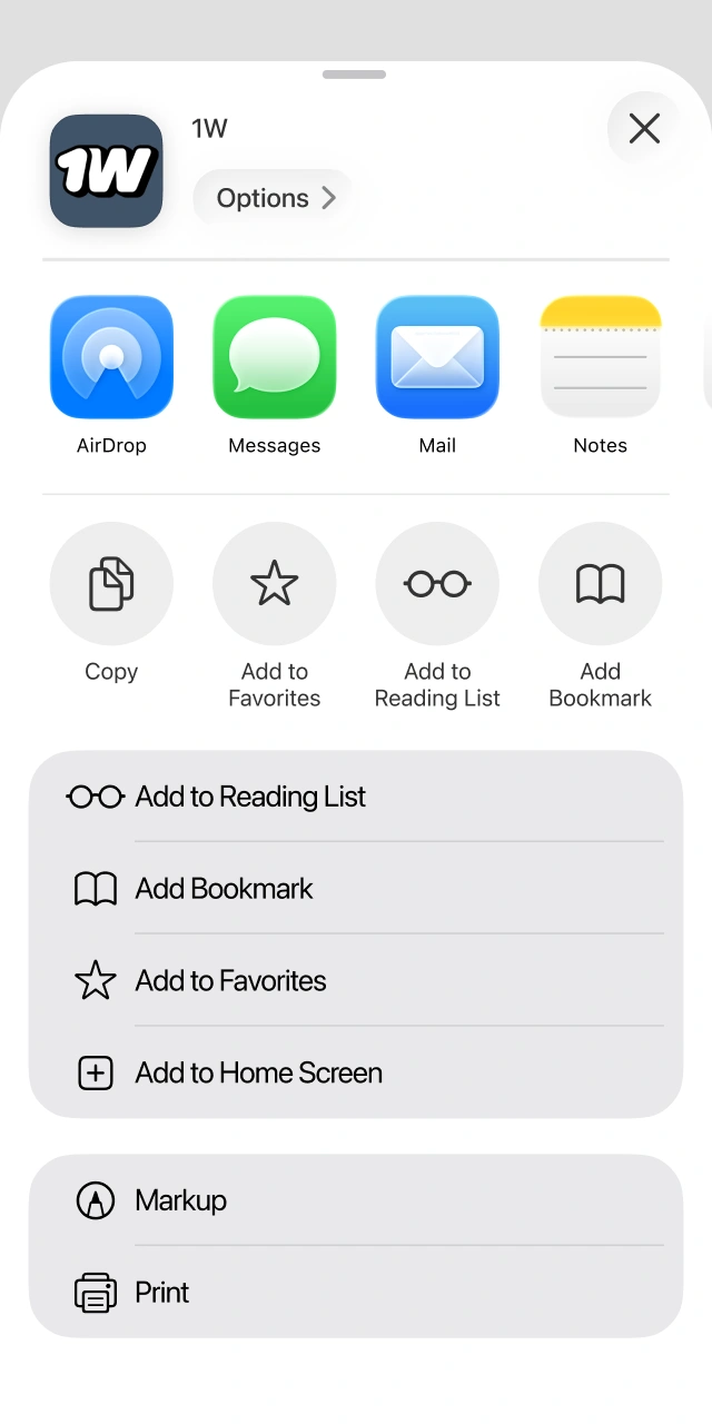 Potvrďte název zkratky a přidejte mobilní aplikaci 1W pro iOS.
