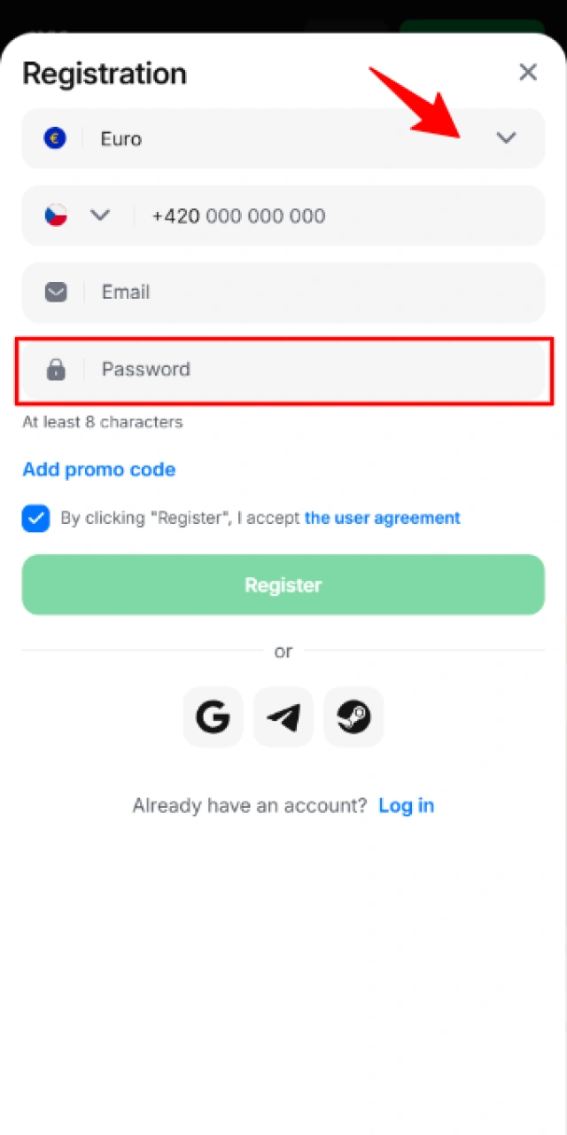 Vytvořte bezpečné heslo a vyberte měnu v mobilní aplikaci 1W.