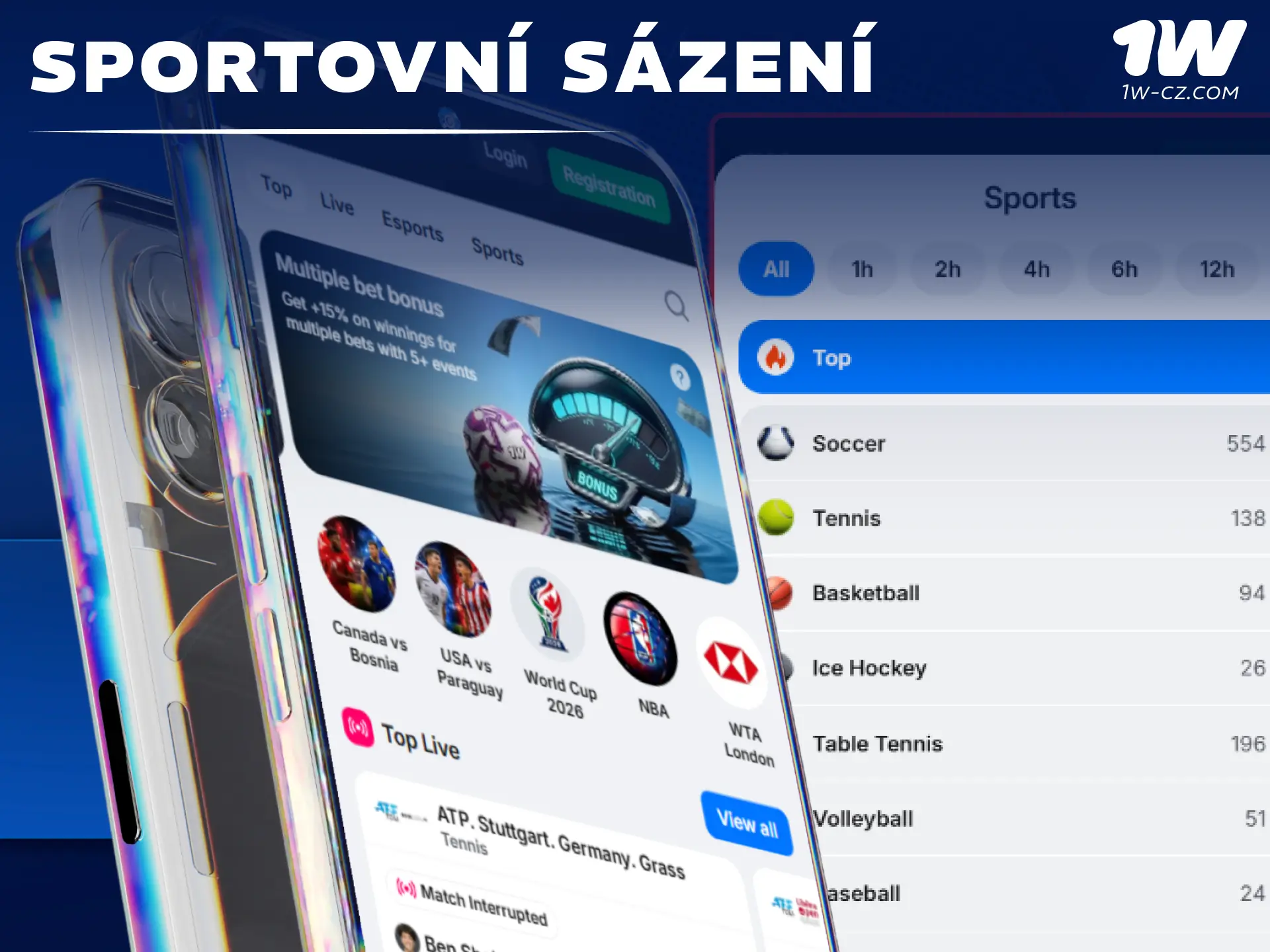 Vsaďte si на sportovní zápasy s výhodnými kurzy v aplikaci 1W.
