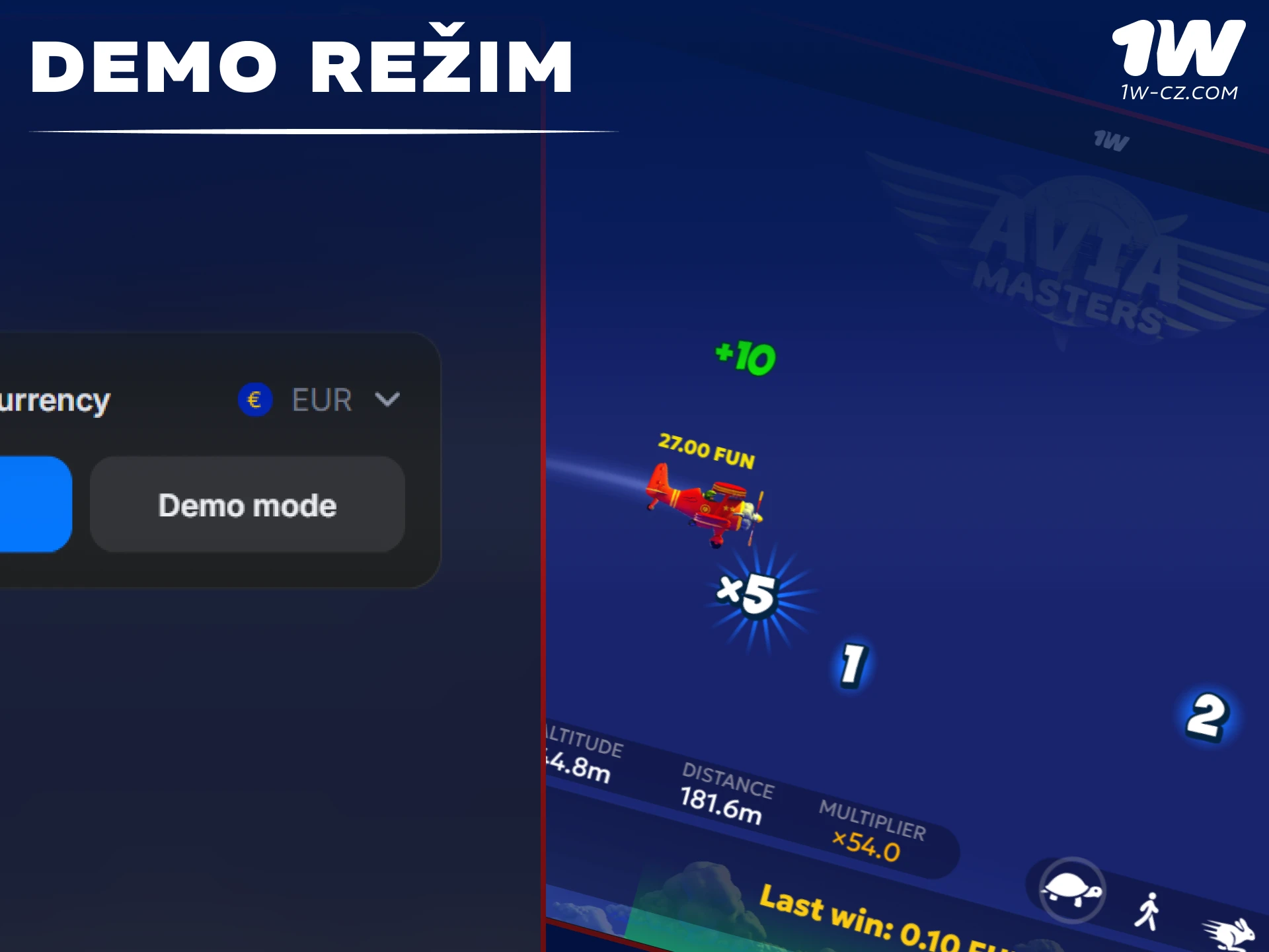 Vyzkoušejte si bezplatný demo režim crash hry Aviamasters v online kasinu 1W.