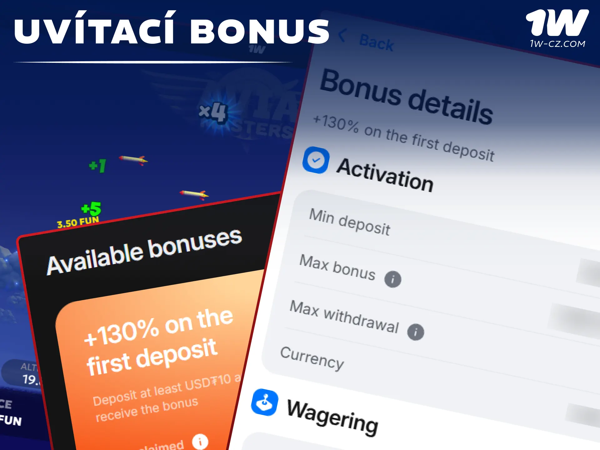 Aktivujte štědrý uvítací bonus pro české hráče v online kasinu 1W.