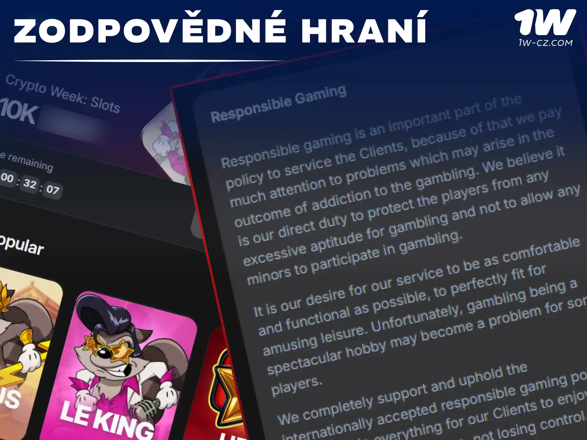 Seznamte se se zásadami a limity pro bezpečné a zodpovědné hraní v kasinu 1W.