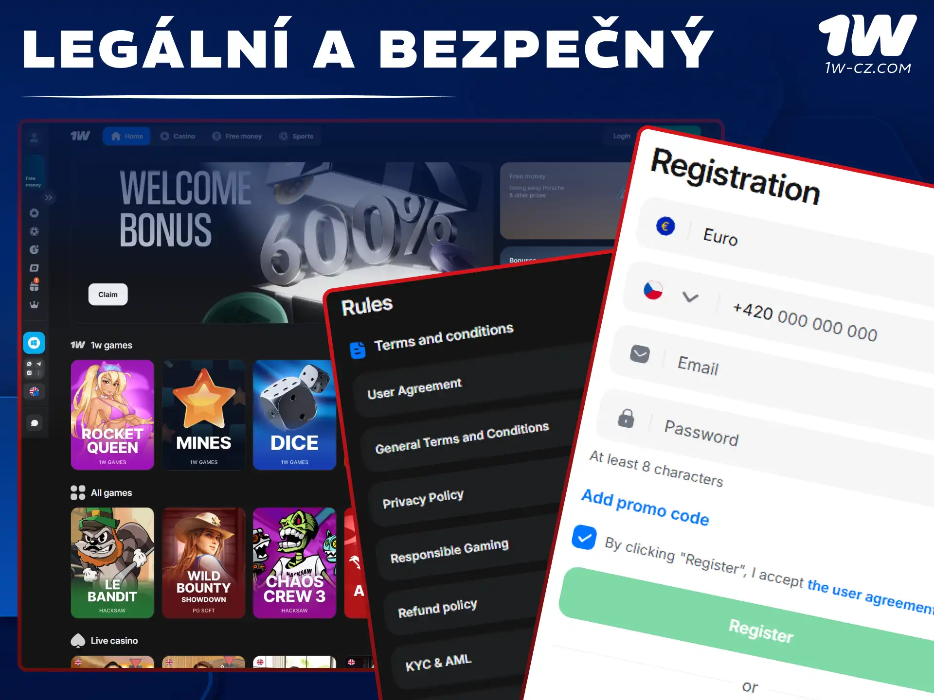 Ověřte si bezpečnost legální platformy 1W pro bezstarostné online sázky.