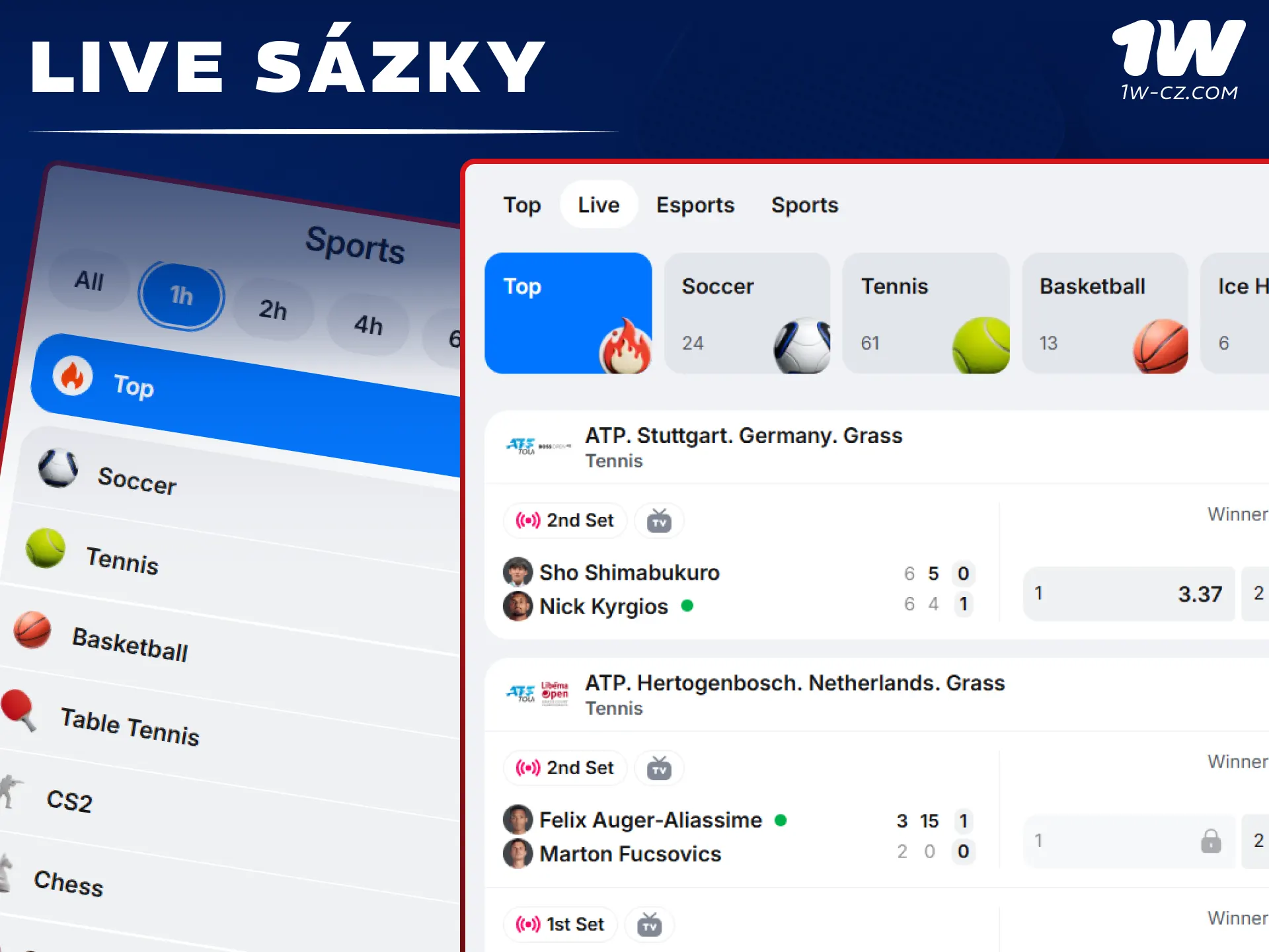 Sledujte zápasy a podávejte živé sázky v online kasinu 1W.