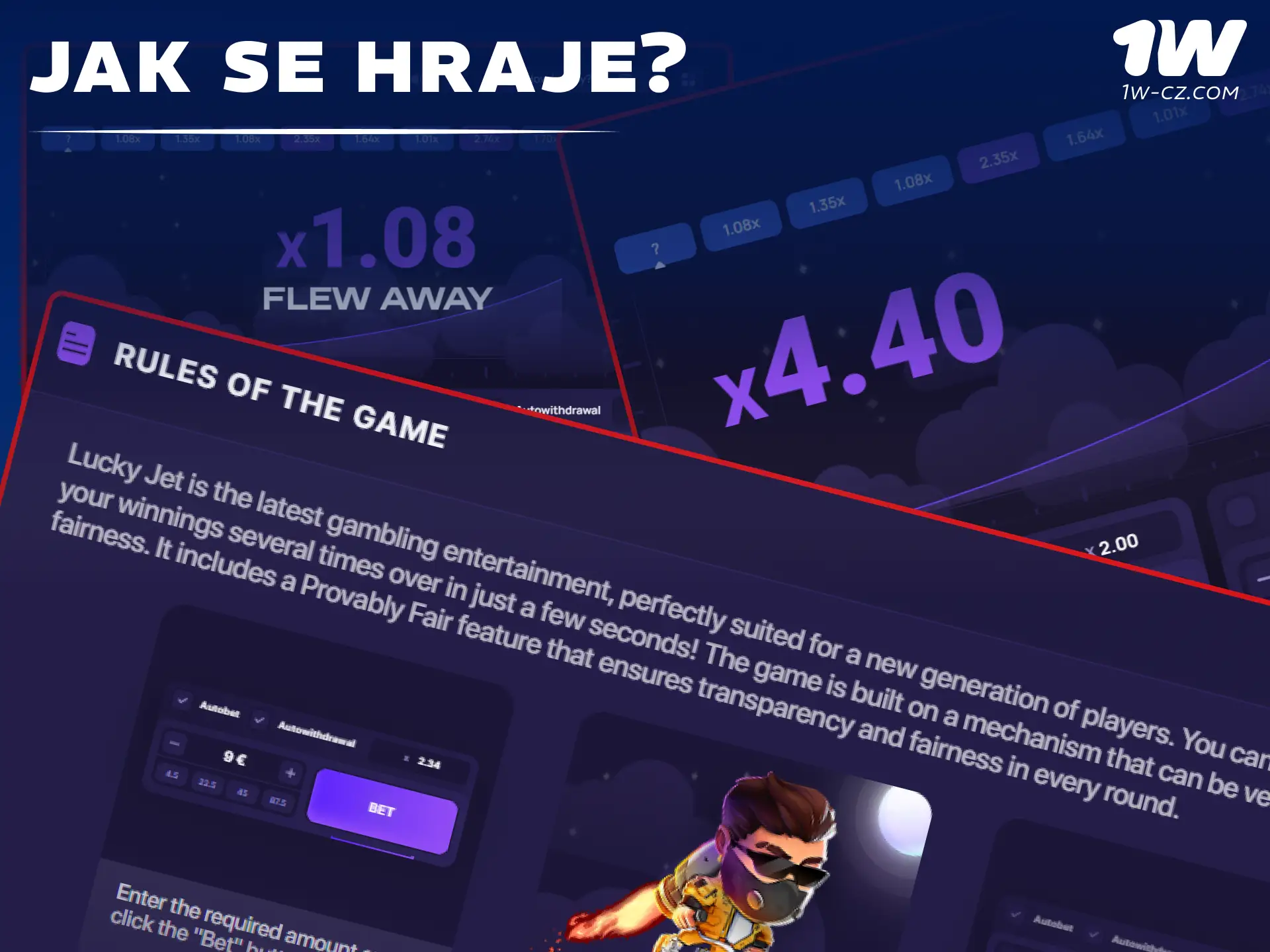 Přečtěte si podrobná pravidla a zjistěte, jak hrát hru Lucky Jet v kasinu 1W.