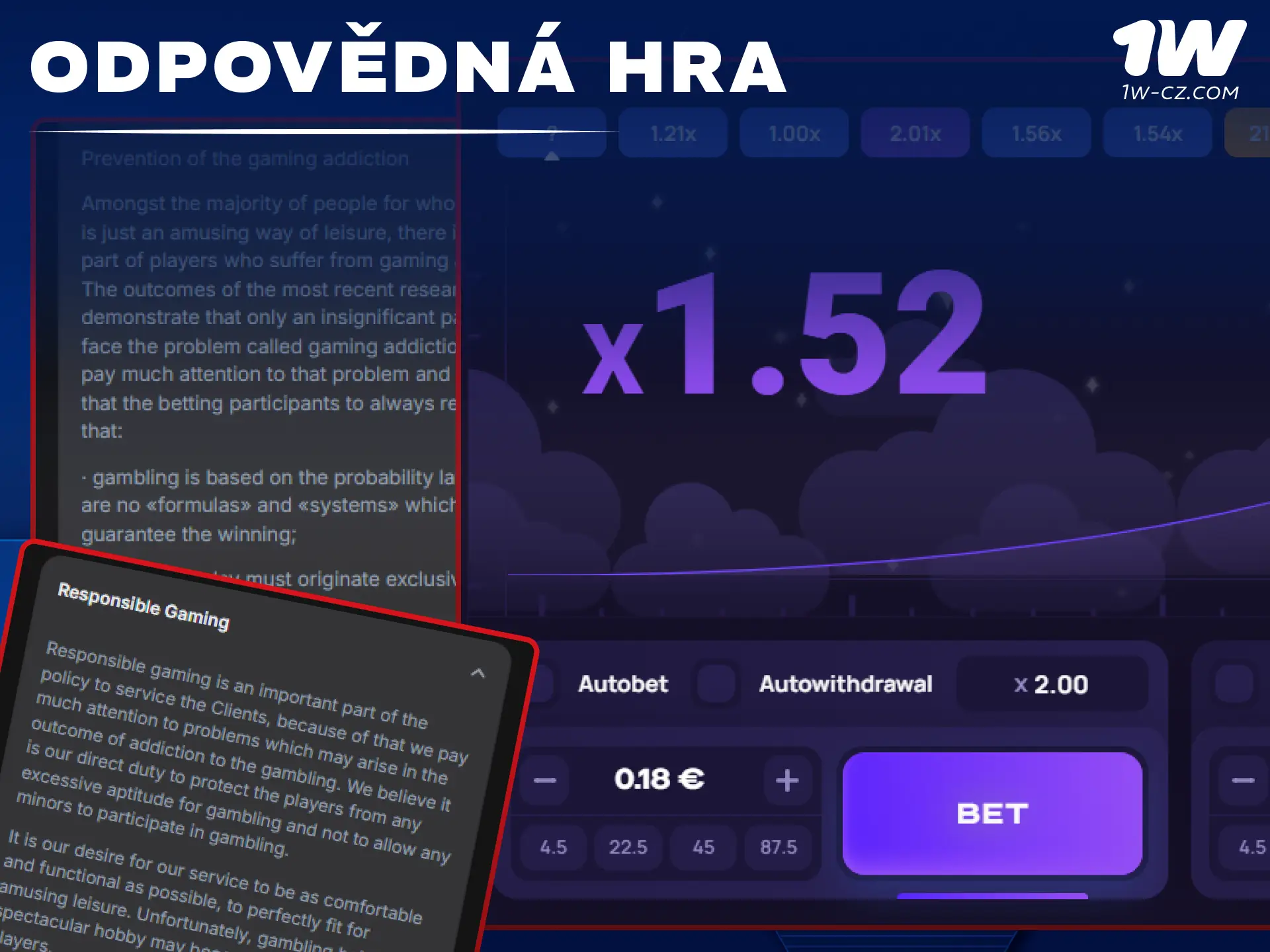 Informace o principech odpovědného hraní pro minimalizaci rizik při hraní Lucky Jet na 1W.