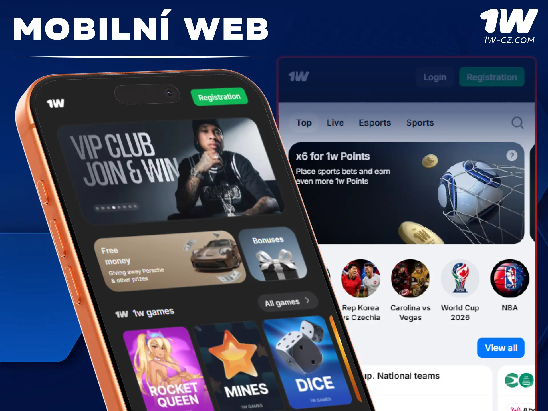 Využijte mobilní web 1W pro pohodlné online sázky a hraní kasina.