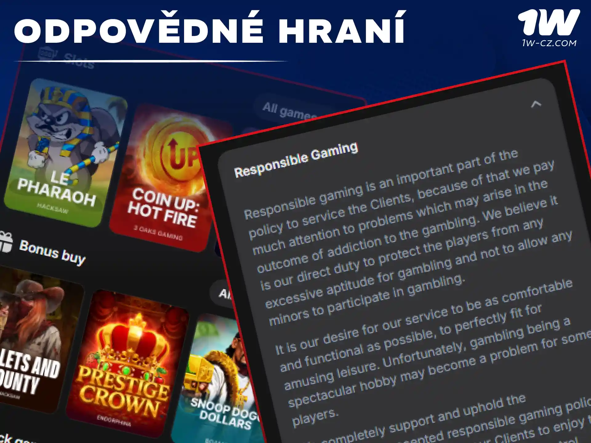 Dodržujte zásady odpovědného hraní při sázení v online kasinu 1W.