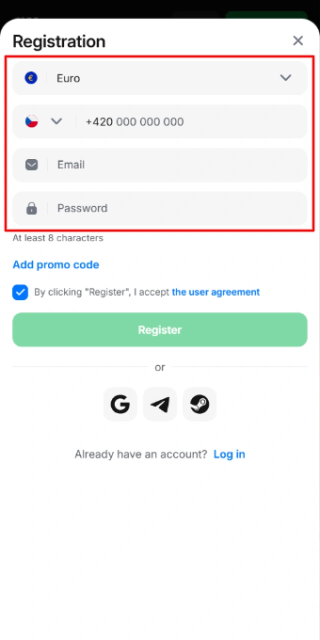 Vyplňте osobní údaje pro spuštění registrace v aplikaci 1W.