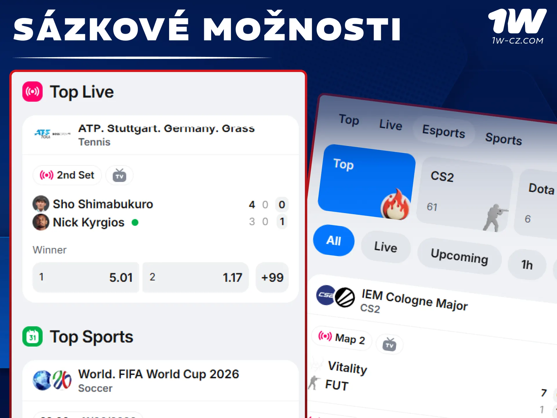 Vyzkoušejte oblíbené sázkové možnosti a online kasino hry na platformě 1W.
