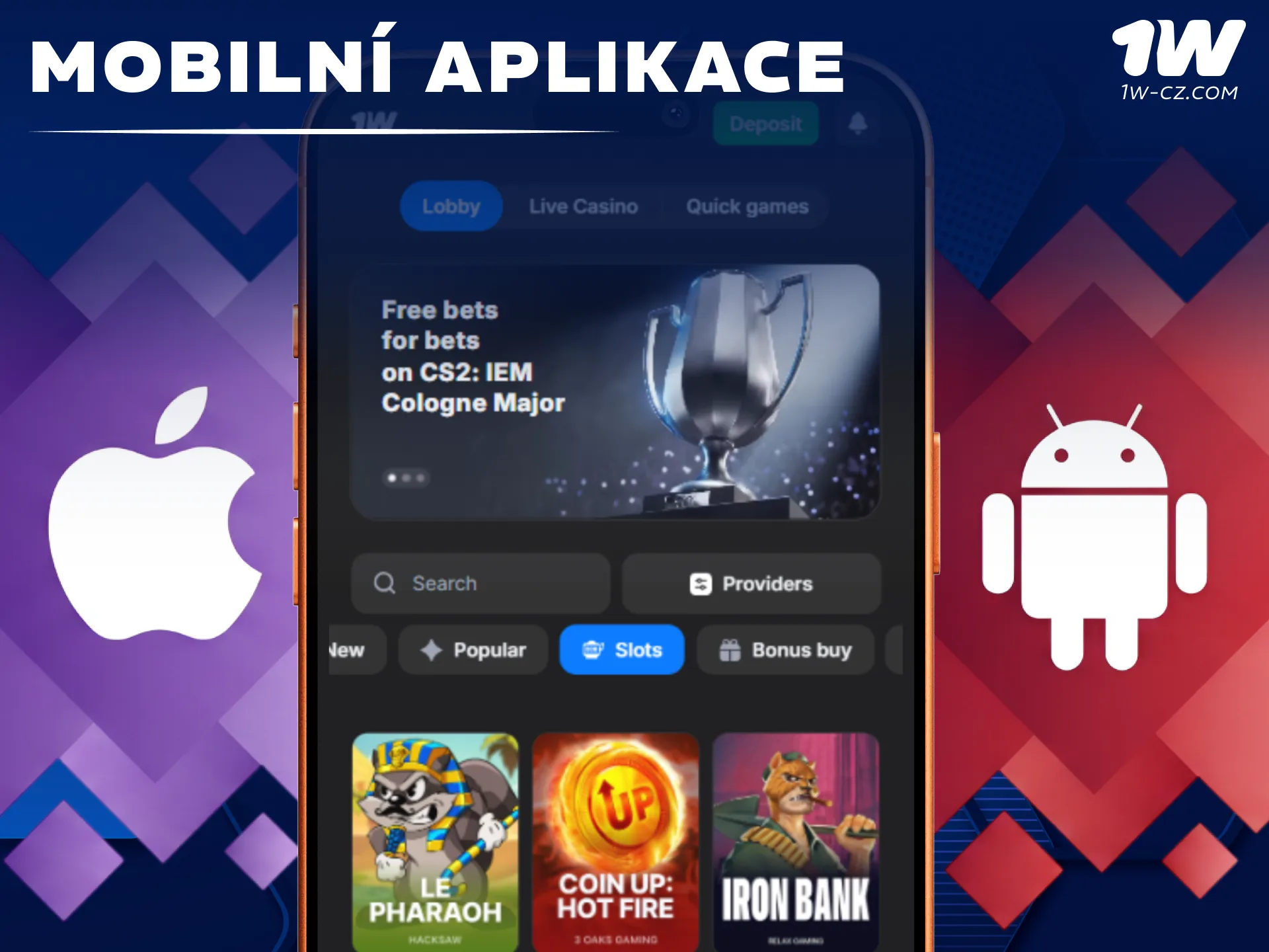 Stáhněte si mobilní aplikaci 1W pro pohodlné hraní automatů na telefonu.